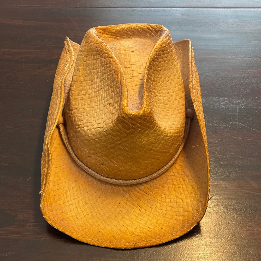 Panama Jack Straw Cowboy Hat Tan Woven Western Sun Hat One Size Fits All
